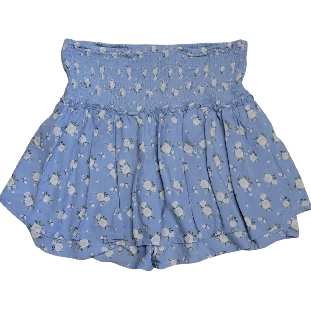 Hollister Blue Floral Skort Juniors M Blue Roses High Rise 3" Shorts Cottagecore